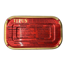 Load image into Gallery viewer, Back view of a can of titus sardines
